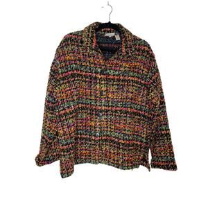 Chico’s Design Colorful Boucle Knit Vintage Tweed Button Closure Blazer EUC Sz L